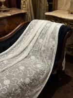 A White chiffon dupatta with Kashmiri aari jaal embroidery all over the dupatta