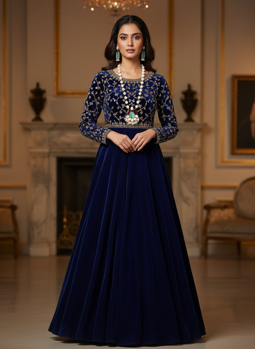 A luxury Bollywood style Mala Set featuring white beads, pearls, and ocean blue and maroon stone inclusions, displayed on a mannequin bust.