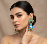 Handcrafted blue Meenakari jhumka earrings with gold finish – festive jewellery