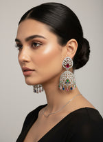 American Diamond multi-coloured jumbo jhumka earrings silver finish – handcrafted statement jewellery