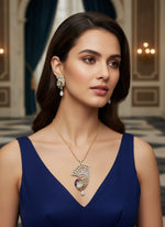 Peacock full-wing pendant and earrings set – gold finish handcrafted jewellery