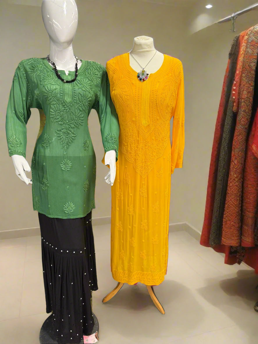 Chikankari Short Kurti/Shirt/Top - Viscose - Ghass Patti work