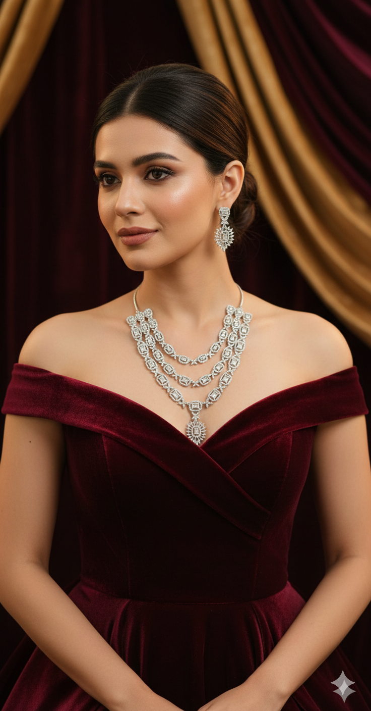 American diamond necklace and earrings jewellery set