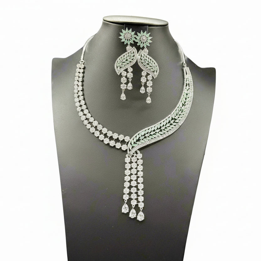 white American diamond and Turquoise stones necklace set with leaf pattern by famaza couture