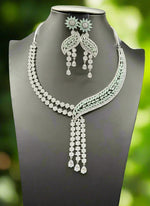 white American diamond and Turquoise stones necklace set with leaf pattern by famaza couture