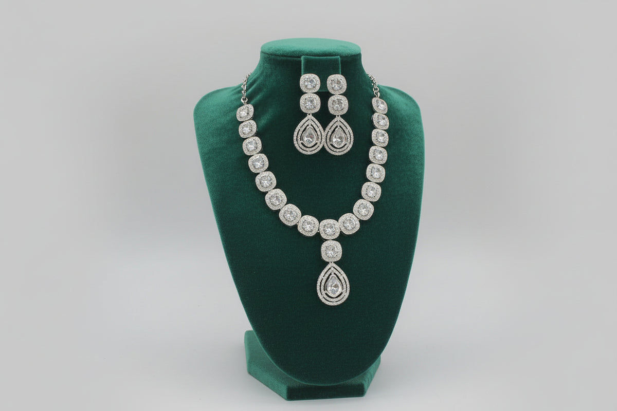 American diamonds necklace and earrings jewellery set