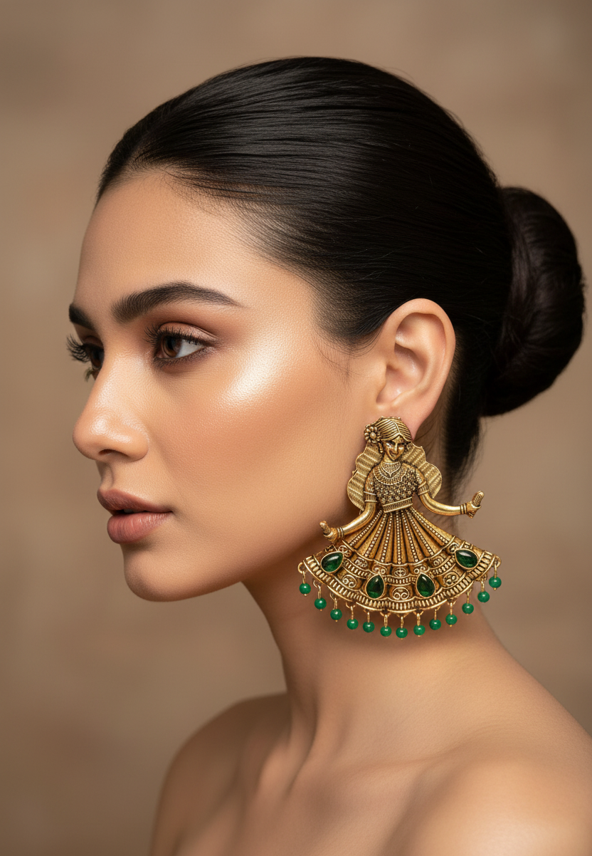 Gopi Dandiya Antique Gold Navratri Statement Earrings
