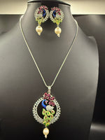 Peacock Pendants Set with earrings | Peacock sitting on swing– Famaza Couture