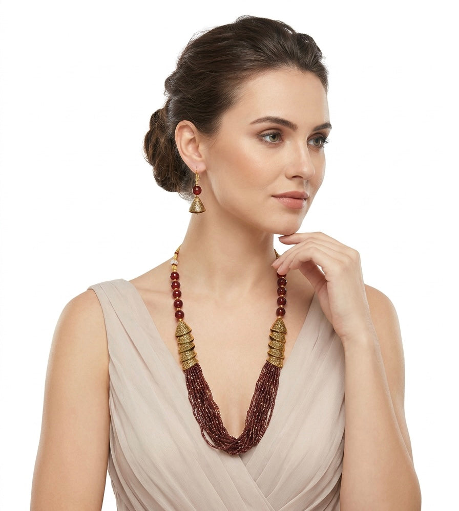 Mini Beaded Mala Jewellery Set | Lightweight Necklace & Earrings | Famaza Couture Wembley