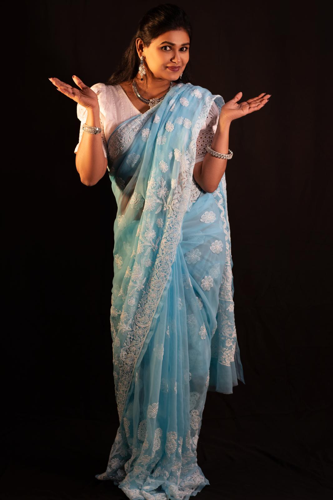 Full Jaal Chikankari Georgette Saree with Palla Keel Jaal Work – Elegant Ethnic Wear