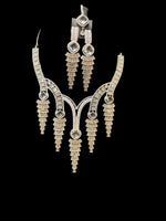 Sparkling Silver Cascade CZ Jewellery Set with Tikka | Famaza Couture