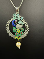 Peacock Pendants Set with earrings | Peacock sitting on swing– Famaza Couture