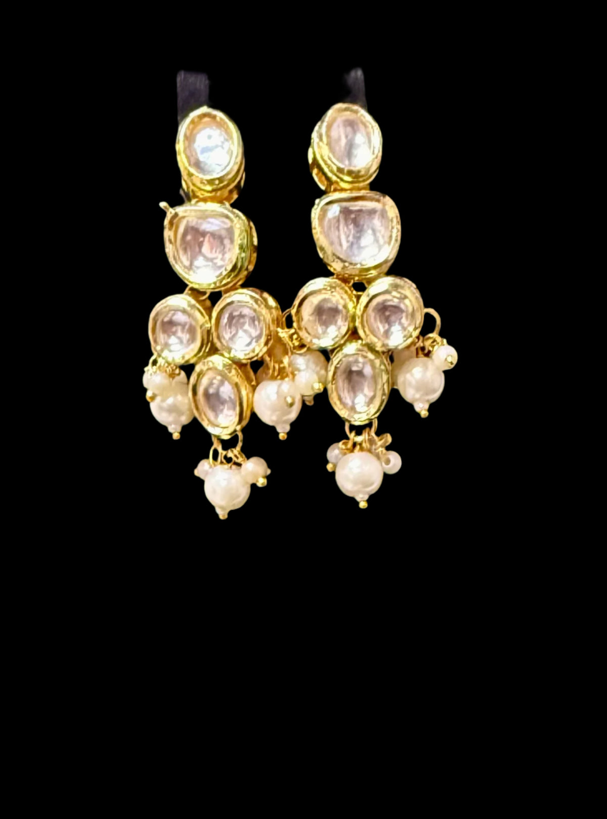 Five Layer Imitation Pearl Necklace Set with Kundan Pendant & Earrings