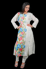 Hand-Painted Floral Chikankari Kurti - Unique Designer Top | Famaza couture
