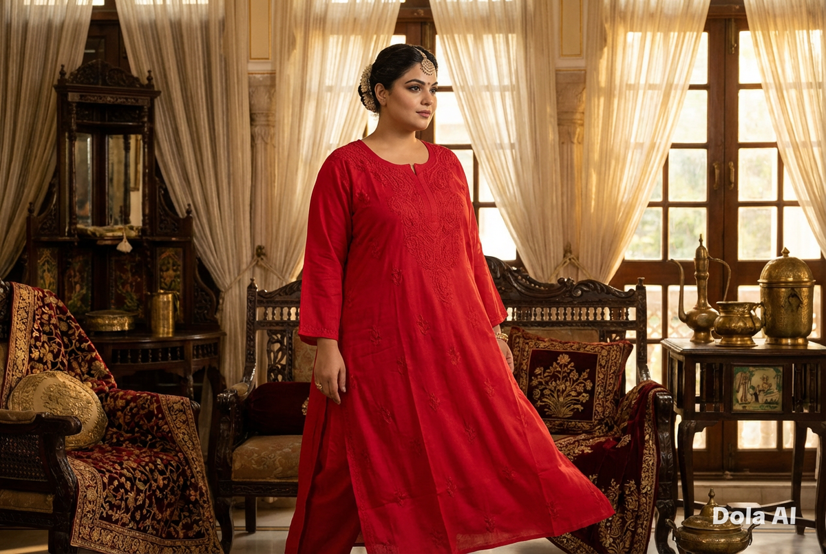 Plus Size Chikankari Cotton Kurti | 8XLā14XL | Elegant Shirt Dress ā Famaza Couture