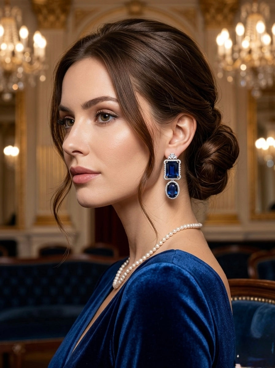 Midnight Glamour – Radiant American Diamond Teardrop Earrings