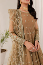 Elegant Beige Pakistani 3-Piece Party Wear Maxi Dress | Long Embroidered Evening Gown