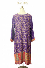Rear view of a detailed pure silk purple kurta from Famaza Couture, showcasing an all-over Kanni and Zari botanical pattern.