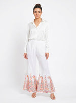 Back of ivory georgette Chikankari sharara with wide flare