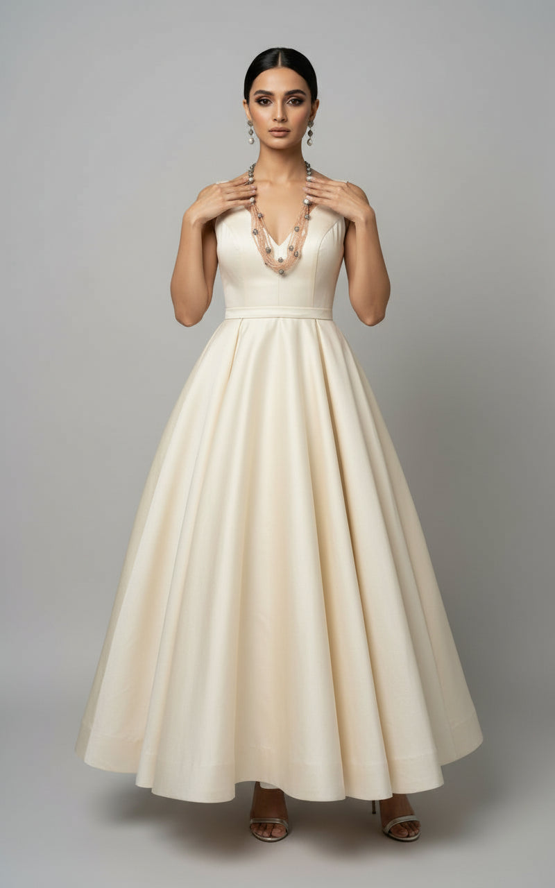 Beaded mala with silver and pearl beads in on both sides start and drop is designed with peach colour nano glass bead with silver ball beads, along withLotus design earrings with silver and pearl beads in drop. Oxidised party wear jewellery set.