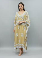 Beige colour kaftan with white chikankari embroidery work