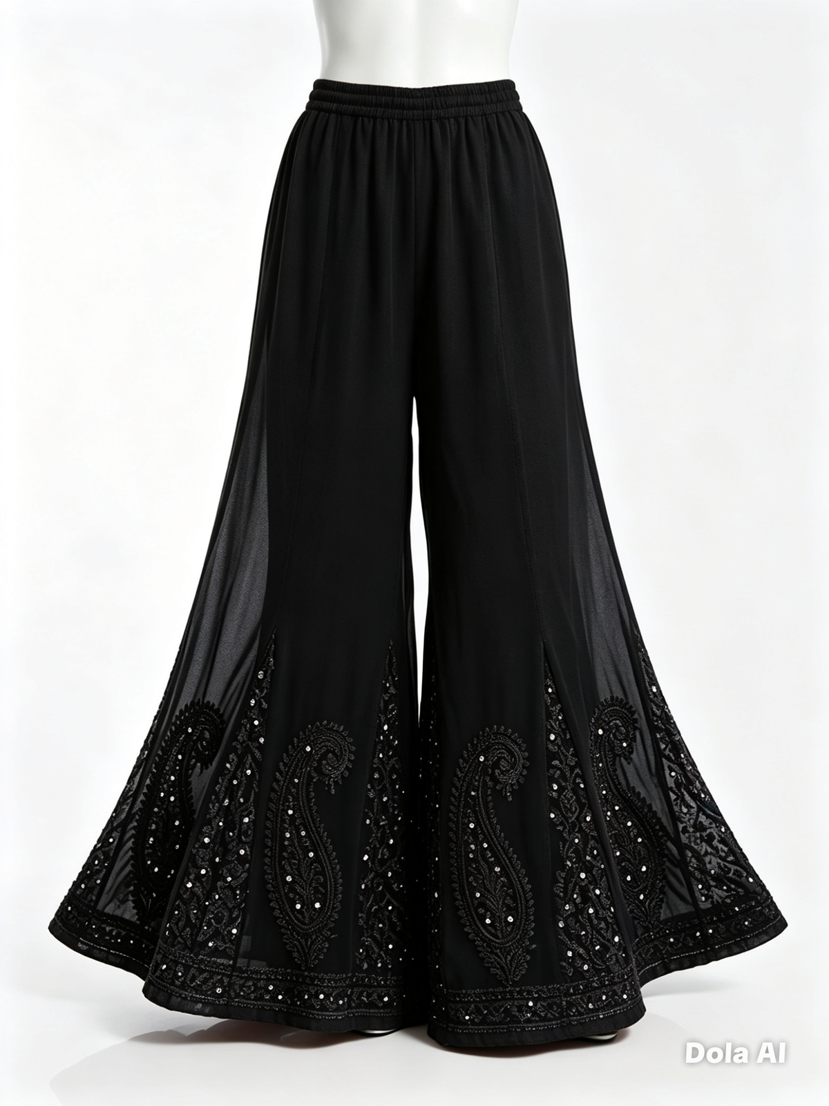 Black sharara with black bakhiya and silver kaamdani work.