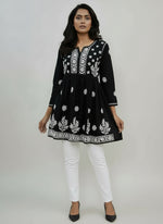 Black short frock with chikankari embroidery by famaza couture