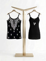 Black short tunic with front and rear view.