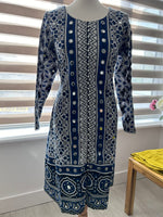 Traditional Ajrak Sindhi Kurta/Dress - Blue/White