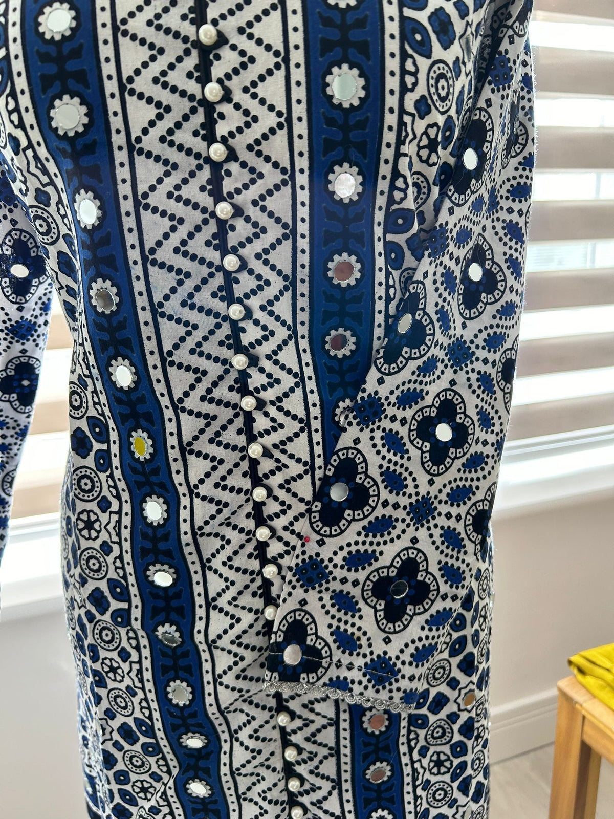 Traditional Ajrak Sindhi Kurta/Dress - Blue/White