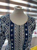 Traditional Ajrak Sindhi Kurta/Dress - Blue/White