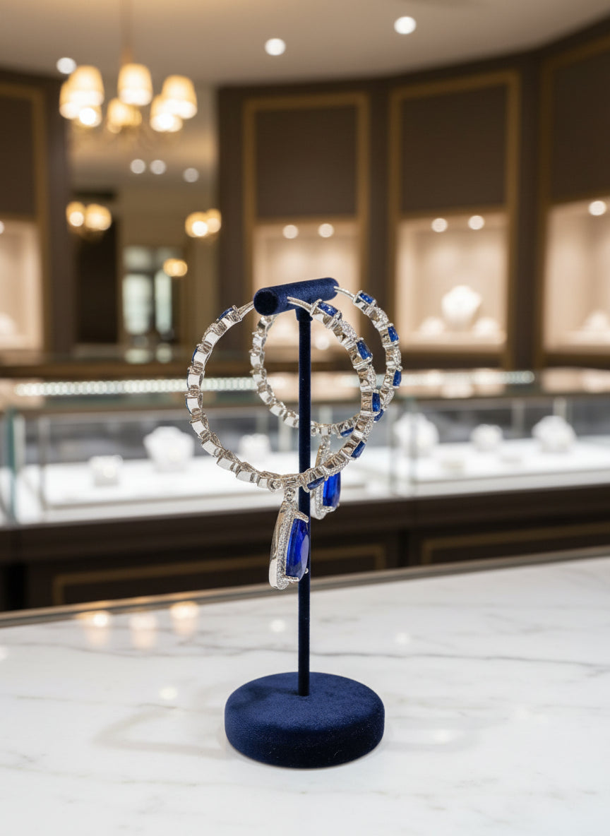 American Diamonds drop Jhumka bali earrings/Silver Finish Earrings