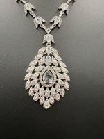 American Diamond & Emerald Necklace Set - Leaf Design | Famaza Couture