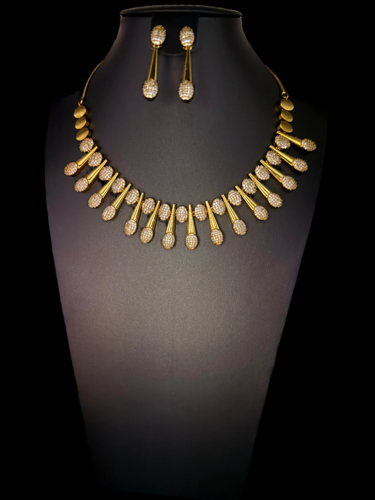 Radiant Sparkle CZ Fringe Necklace & Dangle Earring Set | Gold Tone