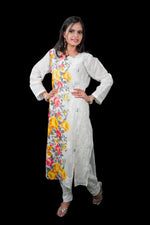 Hand-Painted Floral Chikankari Kurti - Unique Designer Top | Famaza couture