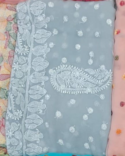 Georgette Saree with chikankari Keel Jaal Embroidery – Elegant Palla Work | Famaza Couture