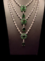Emerald Green CZ Multi-Layer Necklace, Earring & Ring Set | Silver Tone