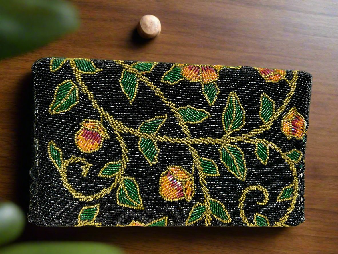 Clutch Bag - Black Multicolored floral