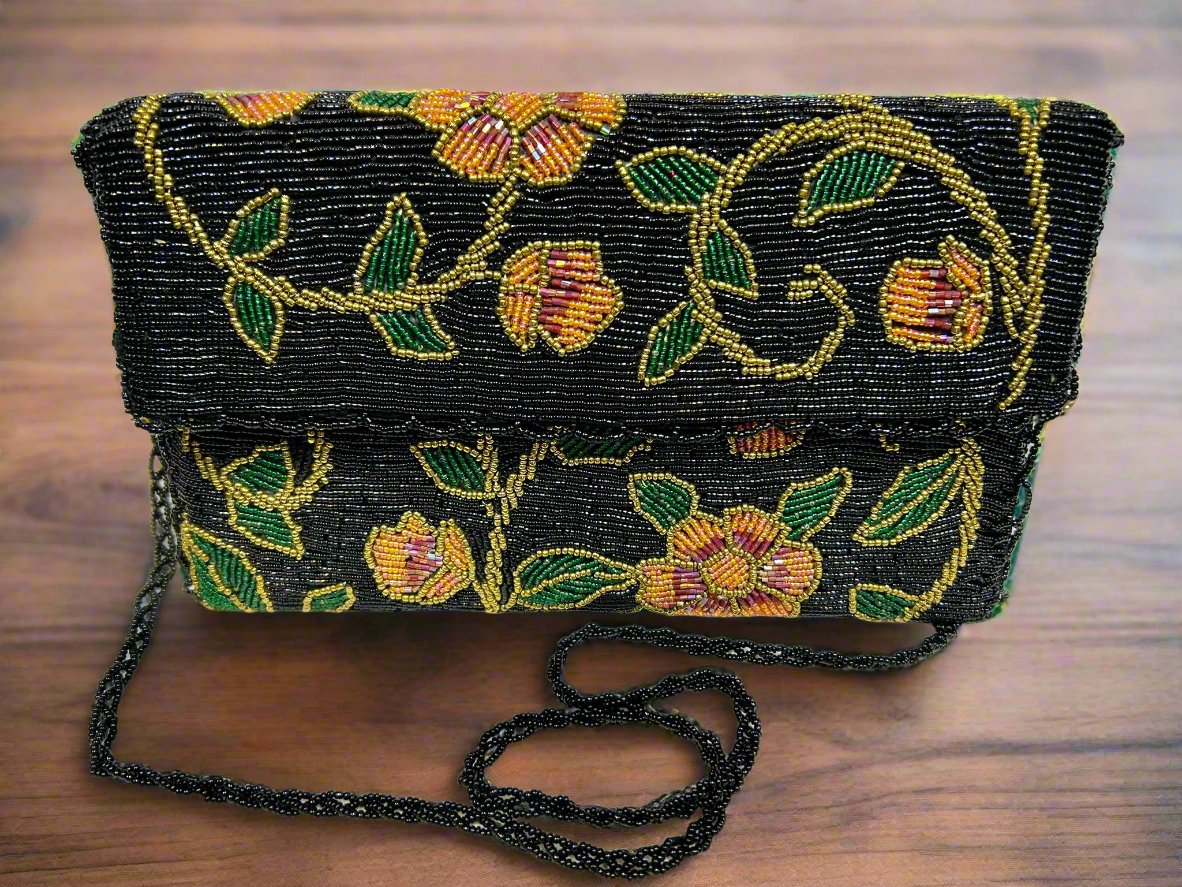 Clutch Bag - Black Multicolored floral