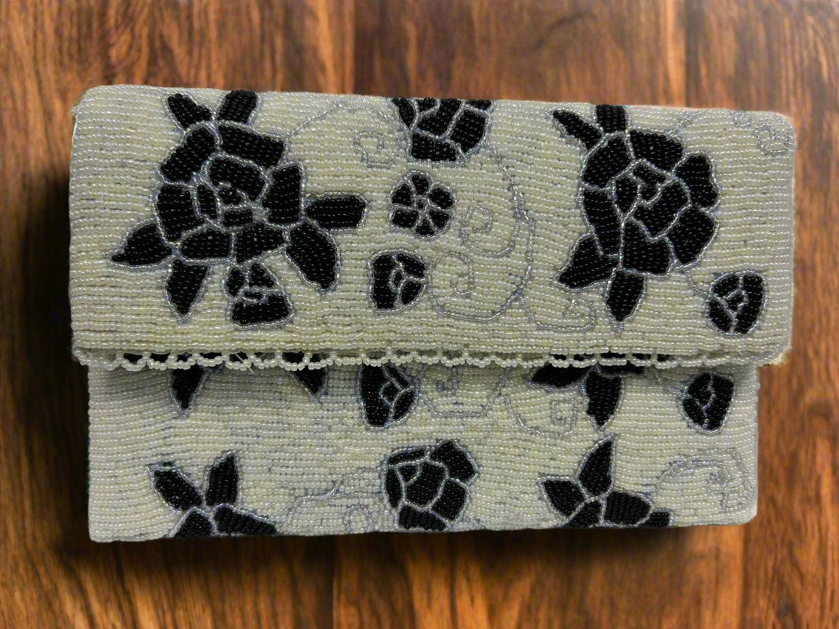 Clutch Bag - White Black Floral