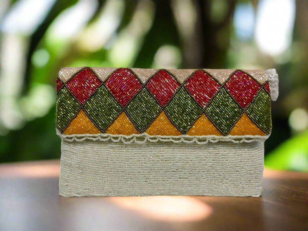 Clutch Bag - White Multicolored Diamond