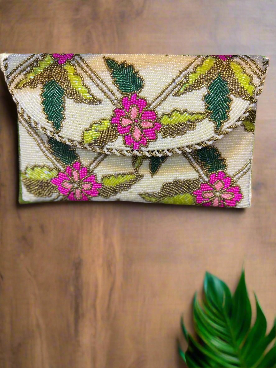 Colored Floral Handcrafted Clutch Bag