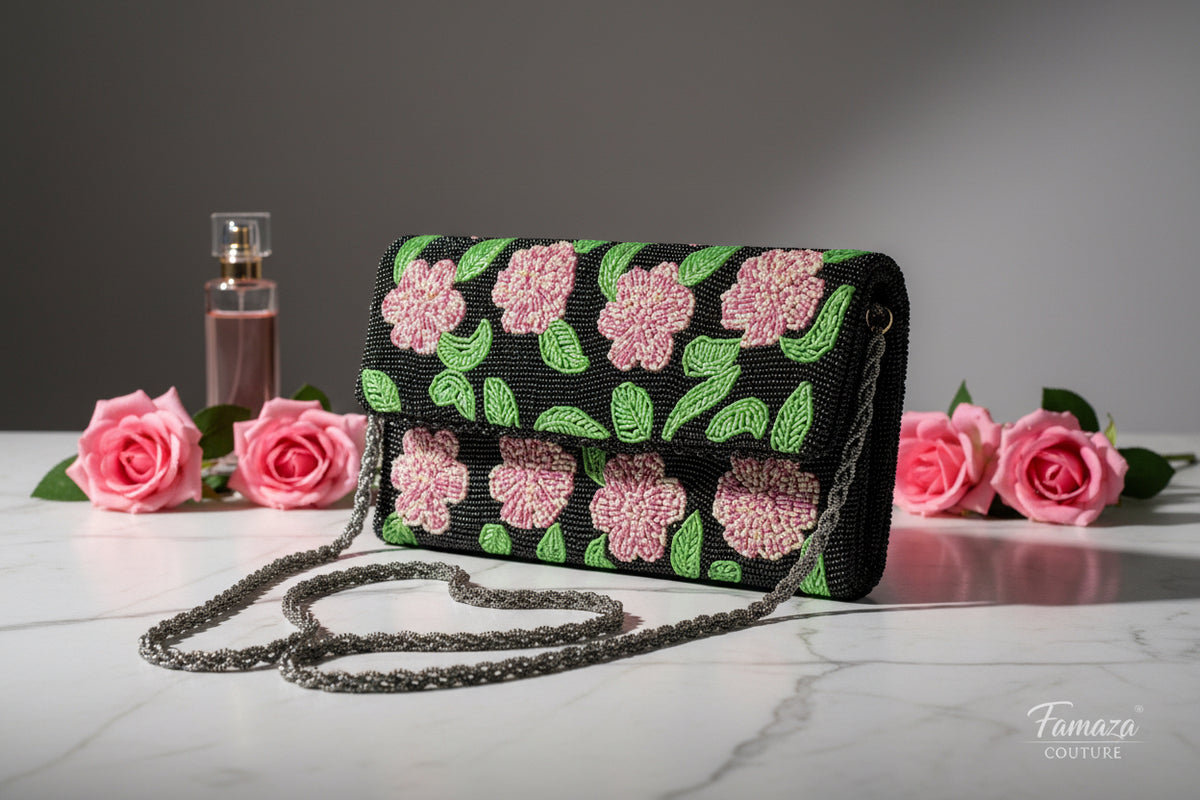 Colored Floral Handcrafted Clutch Bag