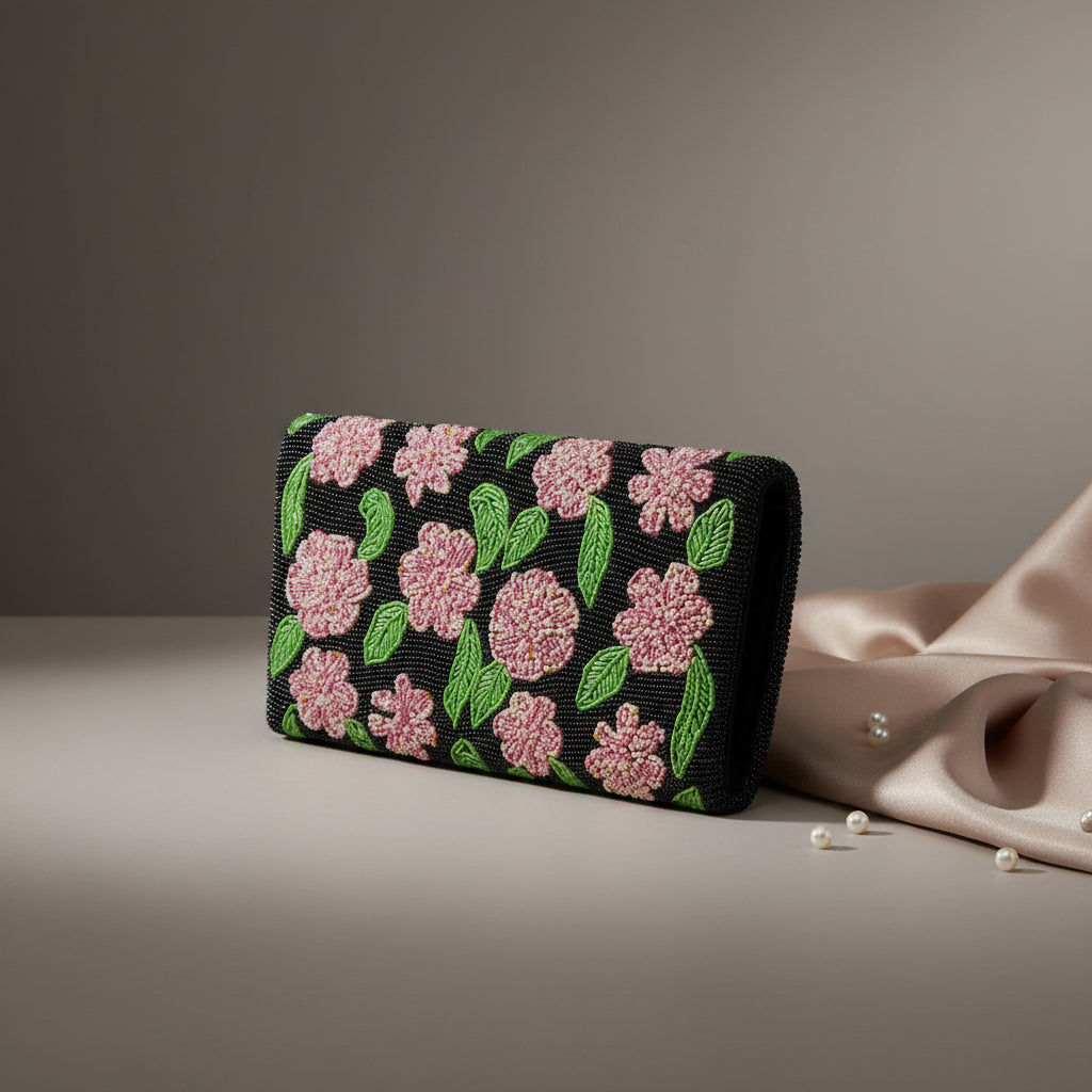 Colored Floral Handcrafted Clutch Bag