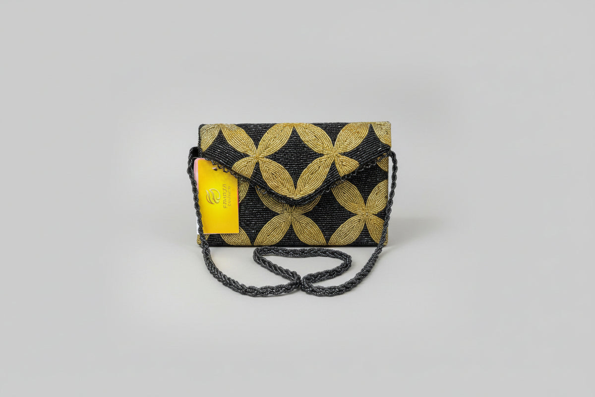 Black Stars Gold Tiles Handcrafted Clutch Bag