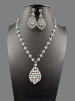 American Diamond & Emerald Necklace Set - Leaf Design | Famaza Couture