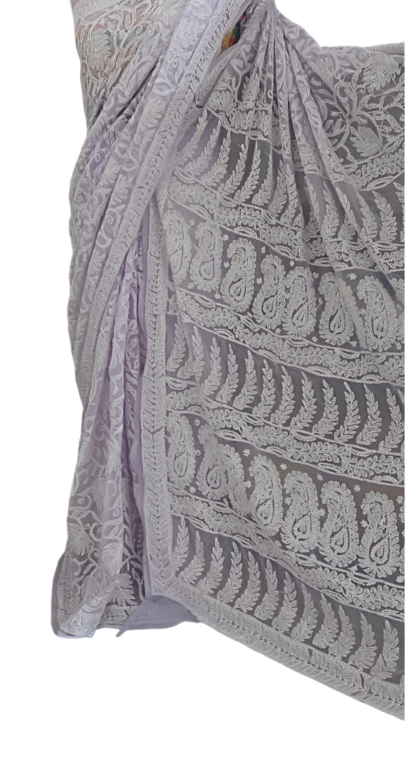 Full Jaal Chikankari Georgette Saree with Palla Keel Jaal Work – Elegant Ethnic Wear