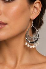 Silver Pearl Cluster Oxidised Statement Earrings