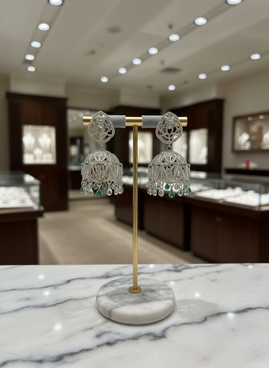 American Diamond Emerald Green Drop Earrings – Festive Indian Jewellery