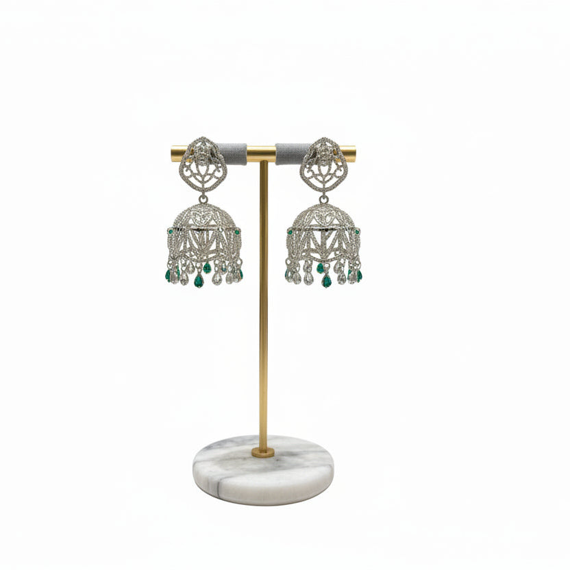 American Diamond Emerald Green Drop Earrings – Festive Indian Jewellery